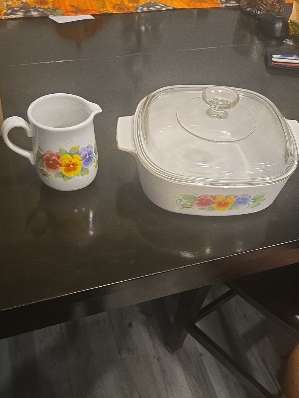 Vintage CorningWare "Summer Blush" 2L Casserole Dish with Lid & Matching Creamer